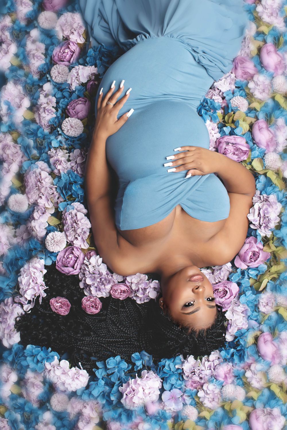 floral backdrop lying down elegant pose
