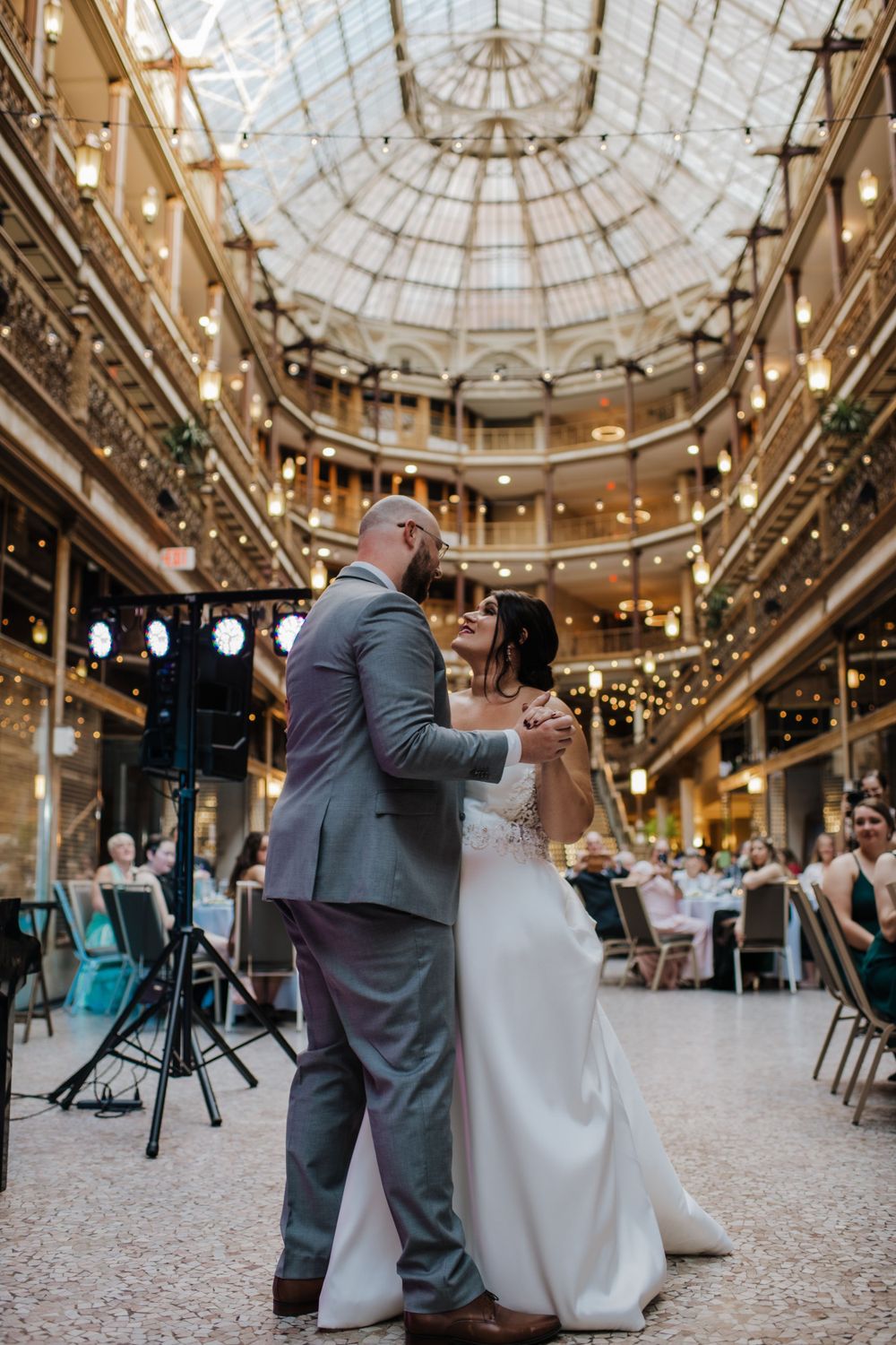 Couple first wedding dance at Hyatt Regency in Cleveland, Cleveland Arcade, Wedding photographer