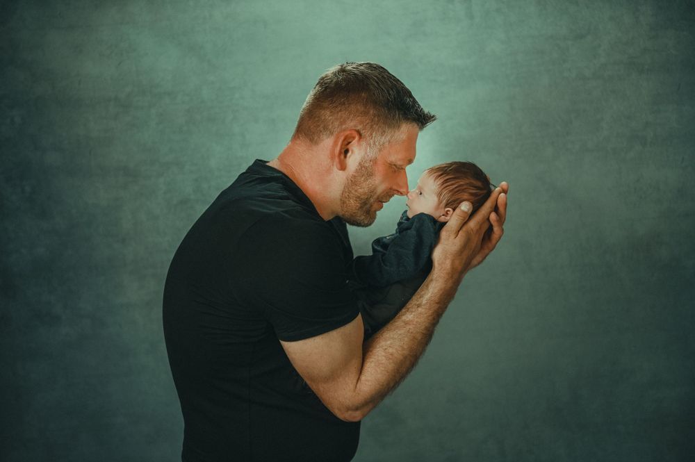 Dramatic portrait series showing emotional expressions against a teal backdrop.