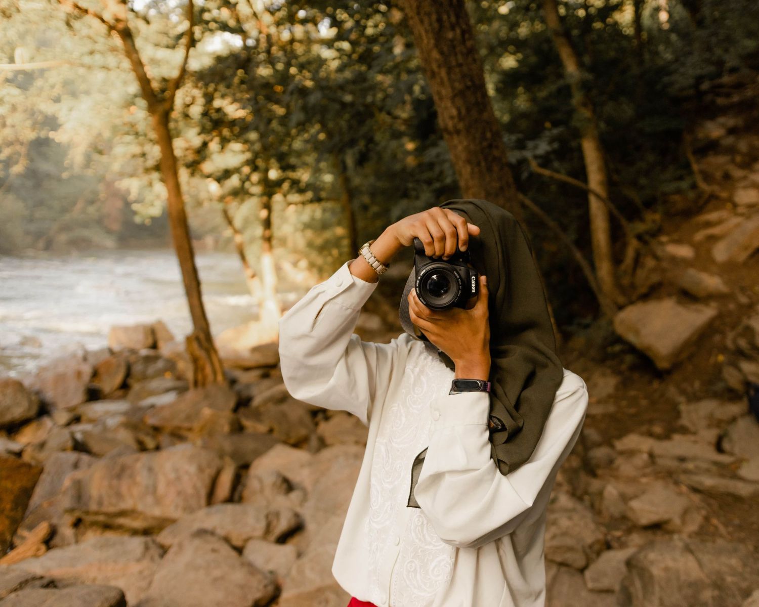Artistic sequence of candid moments captured on rocky terrain in natural lighting.