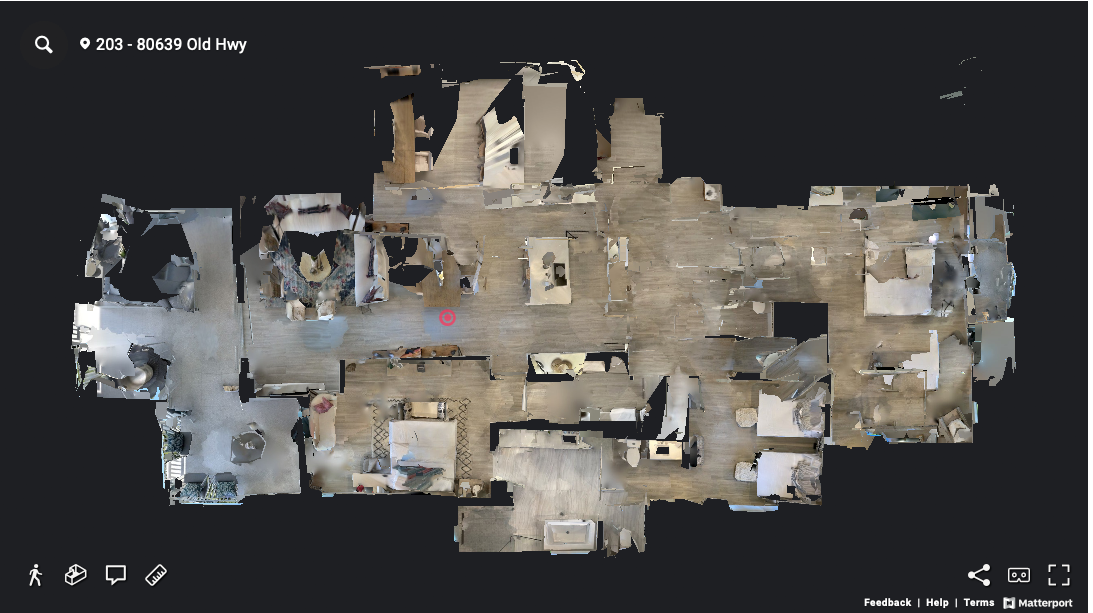 Bird's eye view of comprehensive 3D apartment floor plan with room details.