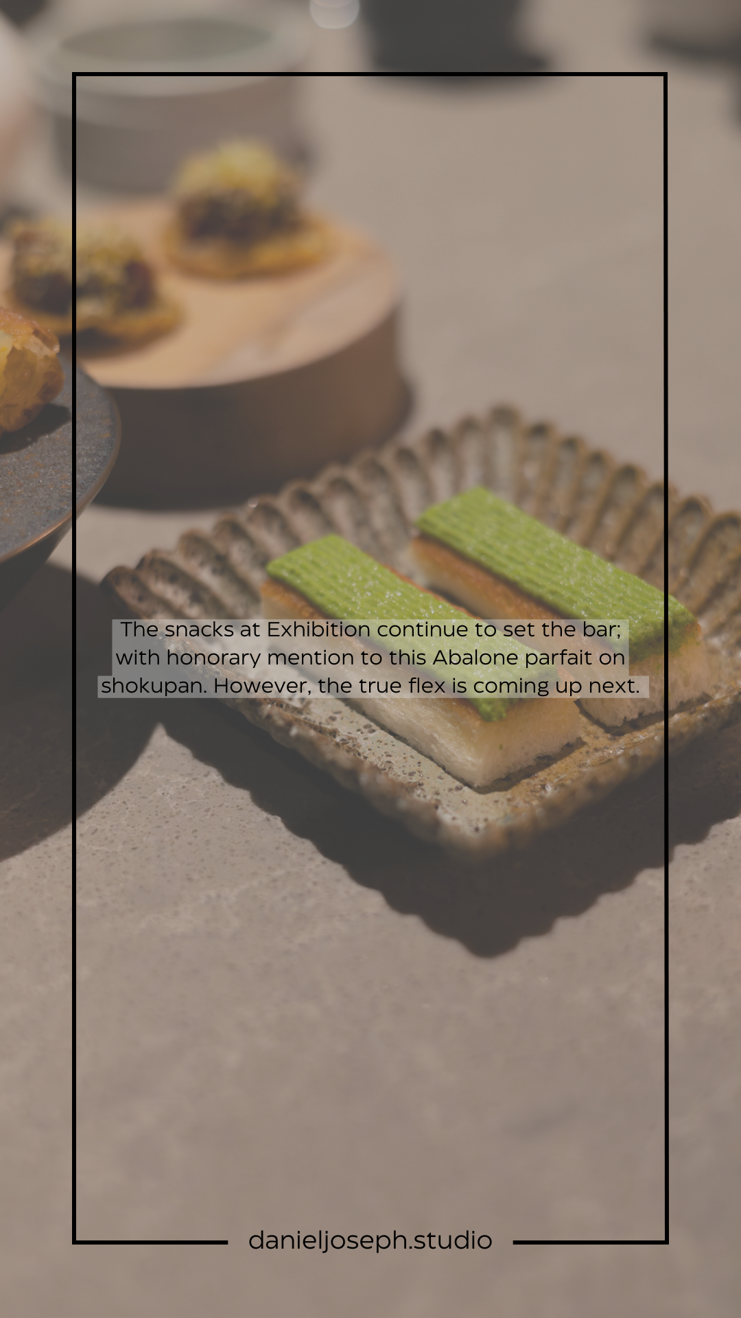 Green tea desserts displayed on a decorative ceramic plate with text overlay.
