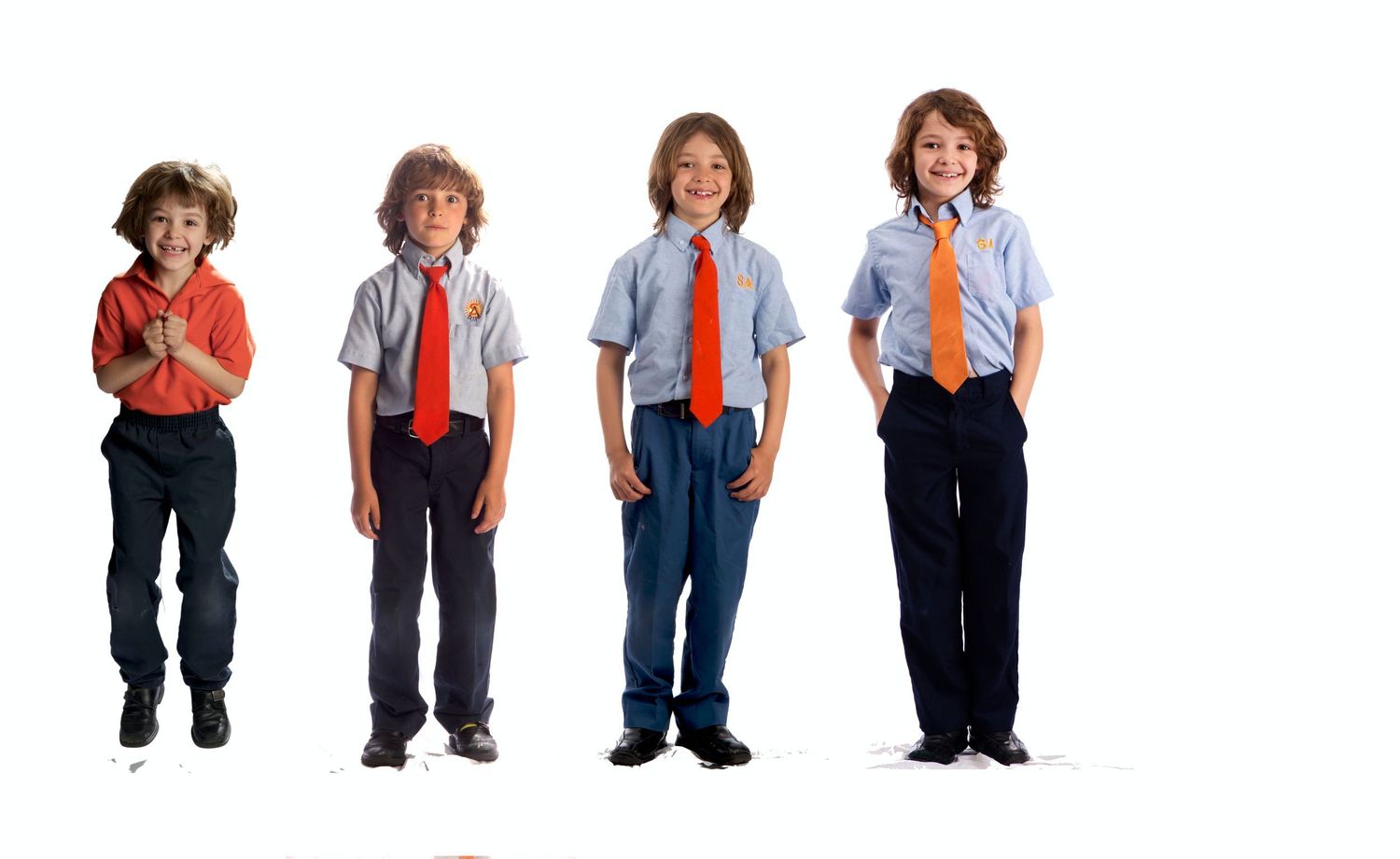 Annual portraits of a student wearing a uniform composited into a progression.