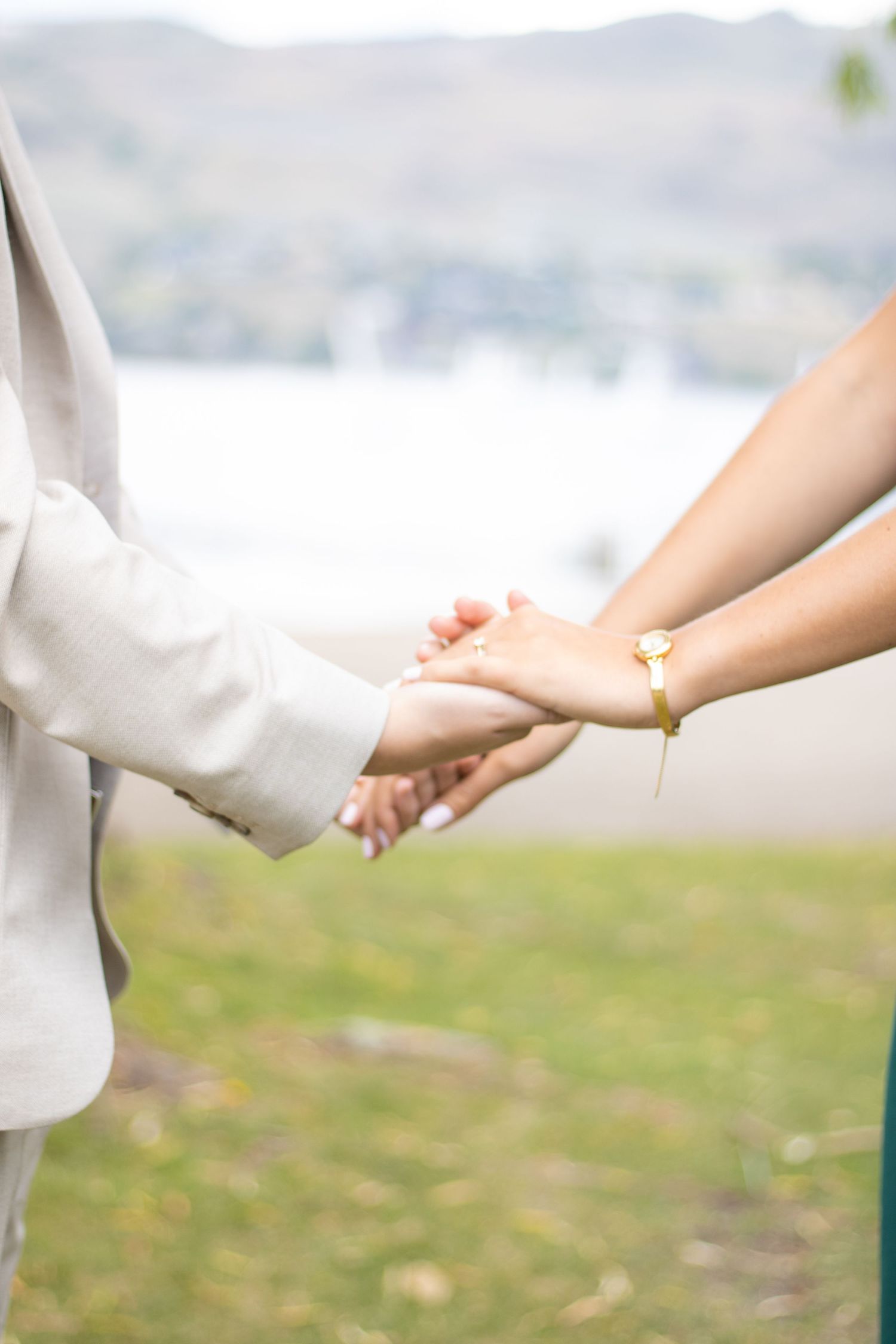 Artistic wedding portraits with reflections in water at Okanagan Lake