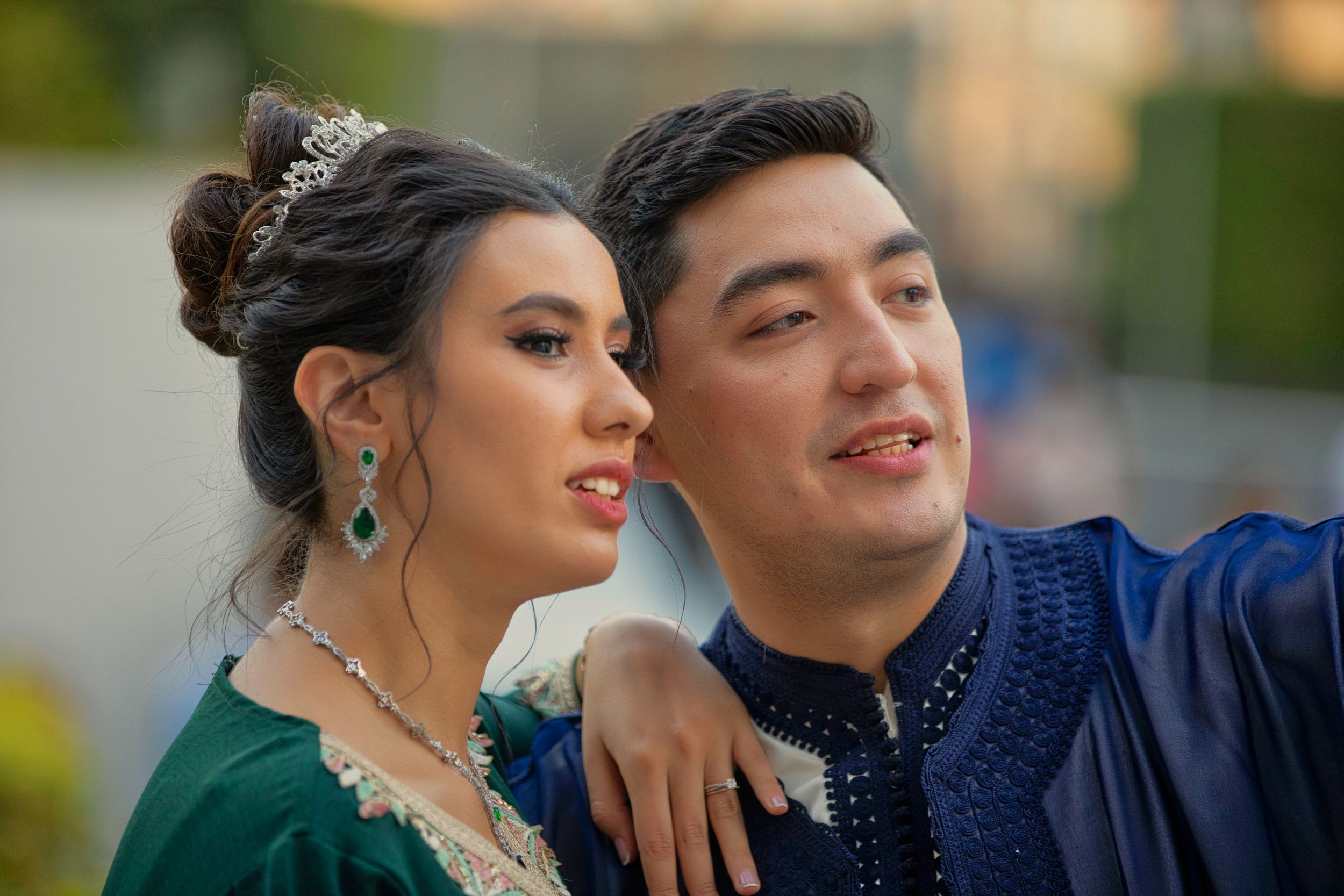 Engaged couple photoshoot with Dubai city skyline background