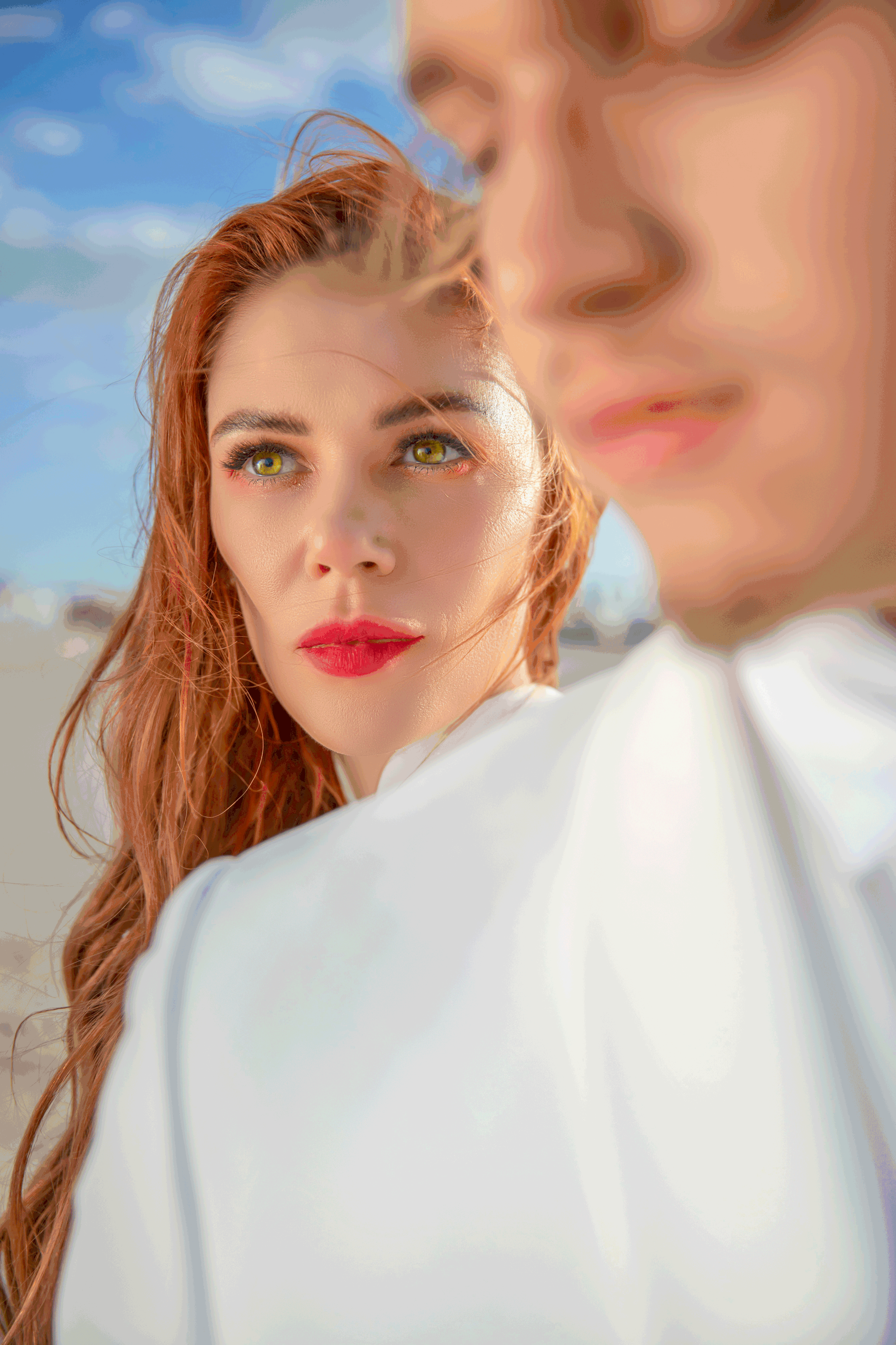 High-fashion photoshoot with model wearing couture dress in Dubai studio