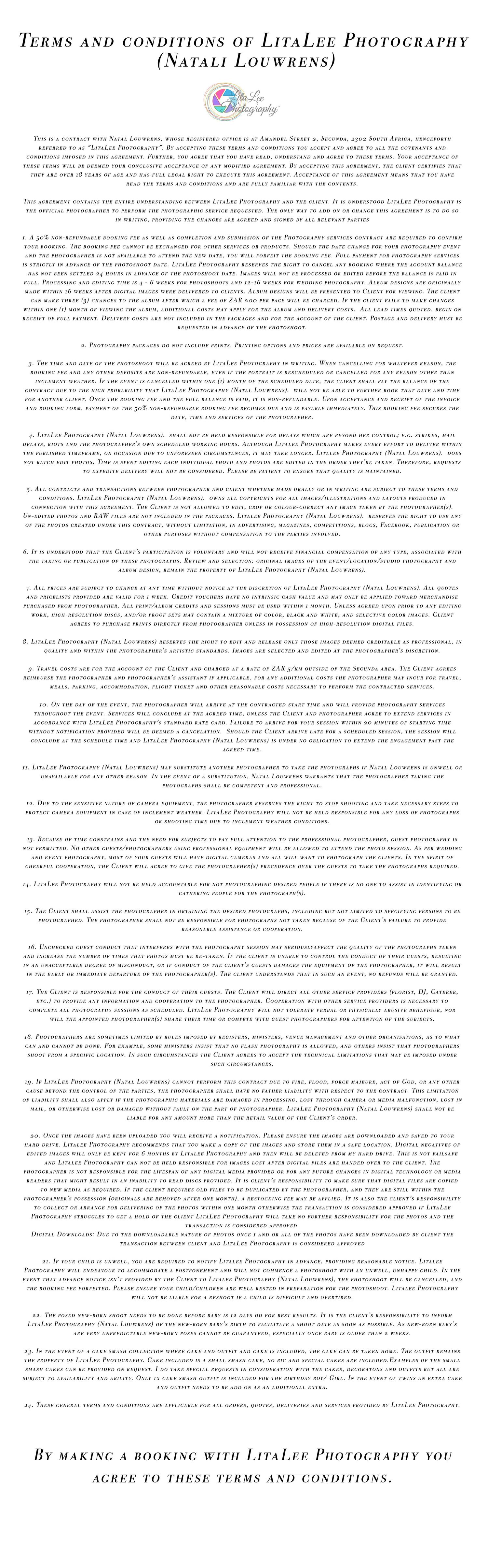 LitaLee Photography terms and conditions