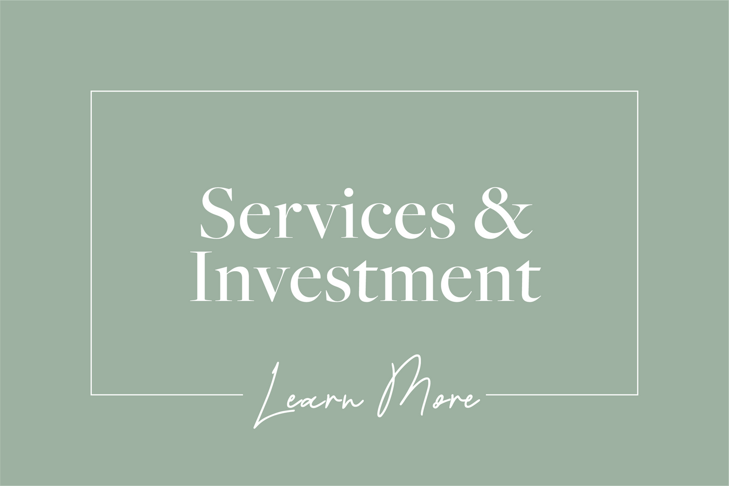 Minimalist green and white typography design for Services & Investment section.