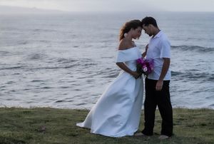 Wedding, Elopement, natural photography, couple in love on cliff top.  Dorset wedding photography