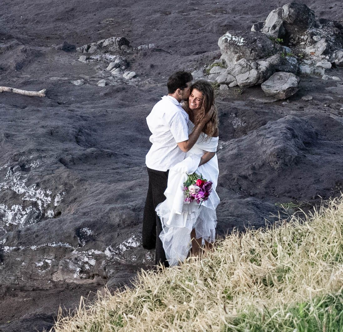 Wedding, Elopement, natural photography, couple in love on cliff top.  Dorset wedding photography