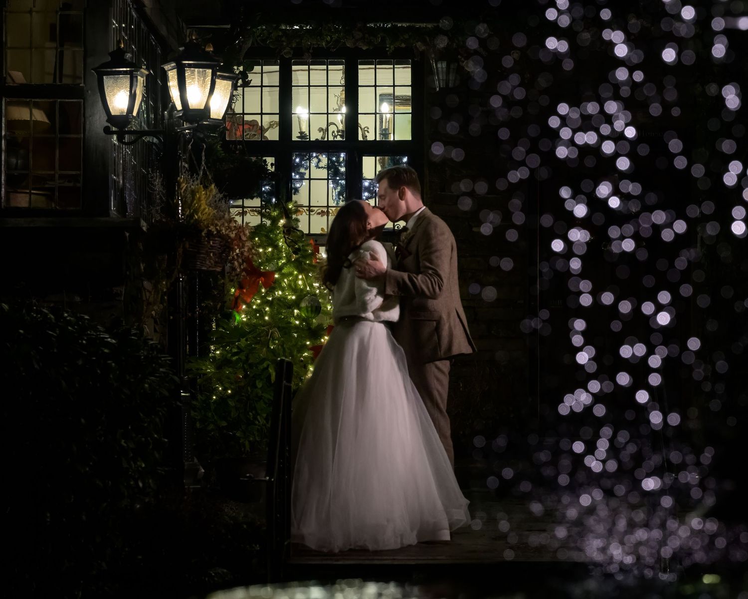 Bride and groom night portrait at Broadoaks Country House wedding