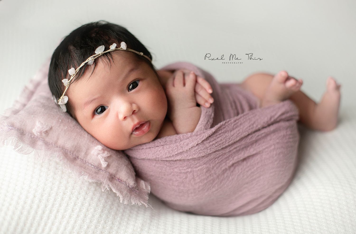 Hispanic newborn girl wrapped in purple. Greenville SC newborn photographer, Easley, SC newborn photographer, Upstate newborn photographer