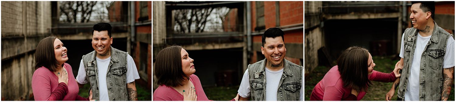 Series of candid outdoor portraits showing natural laughter and joy.