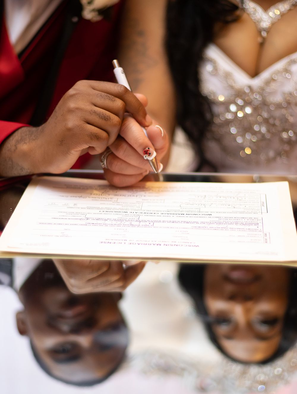 Wedding photo, signing the marriage license.