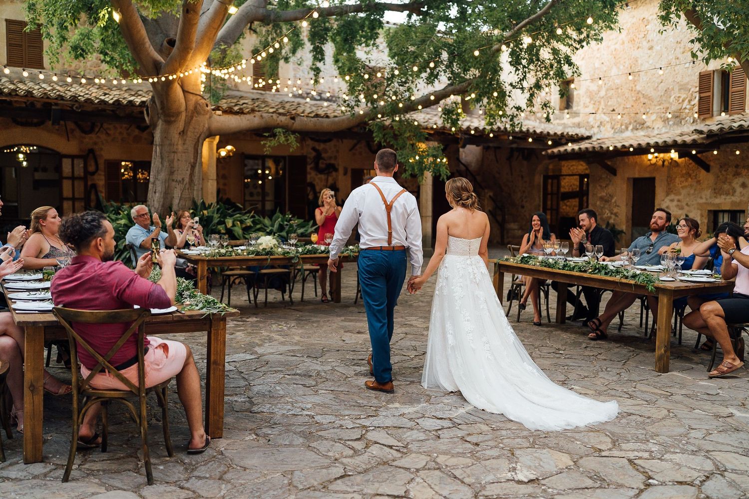 Mediterranean wedding in Mallorca, destination wedding photographer, Finca Son Termes, dinner
