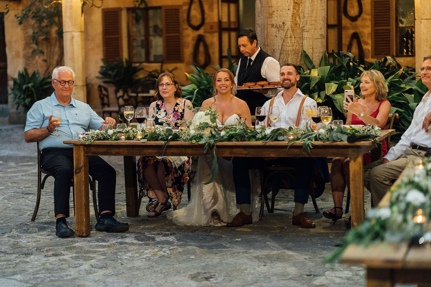 Mediterranean wedding in Mallorca, destination wedding photographer, Finca Son Termes, dinner