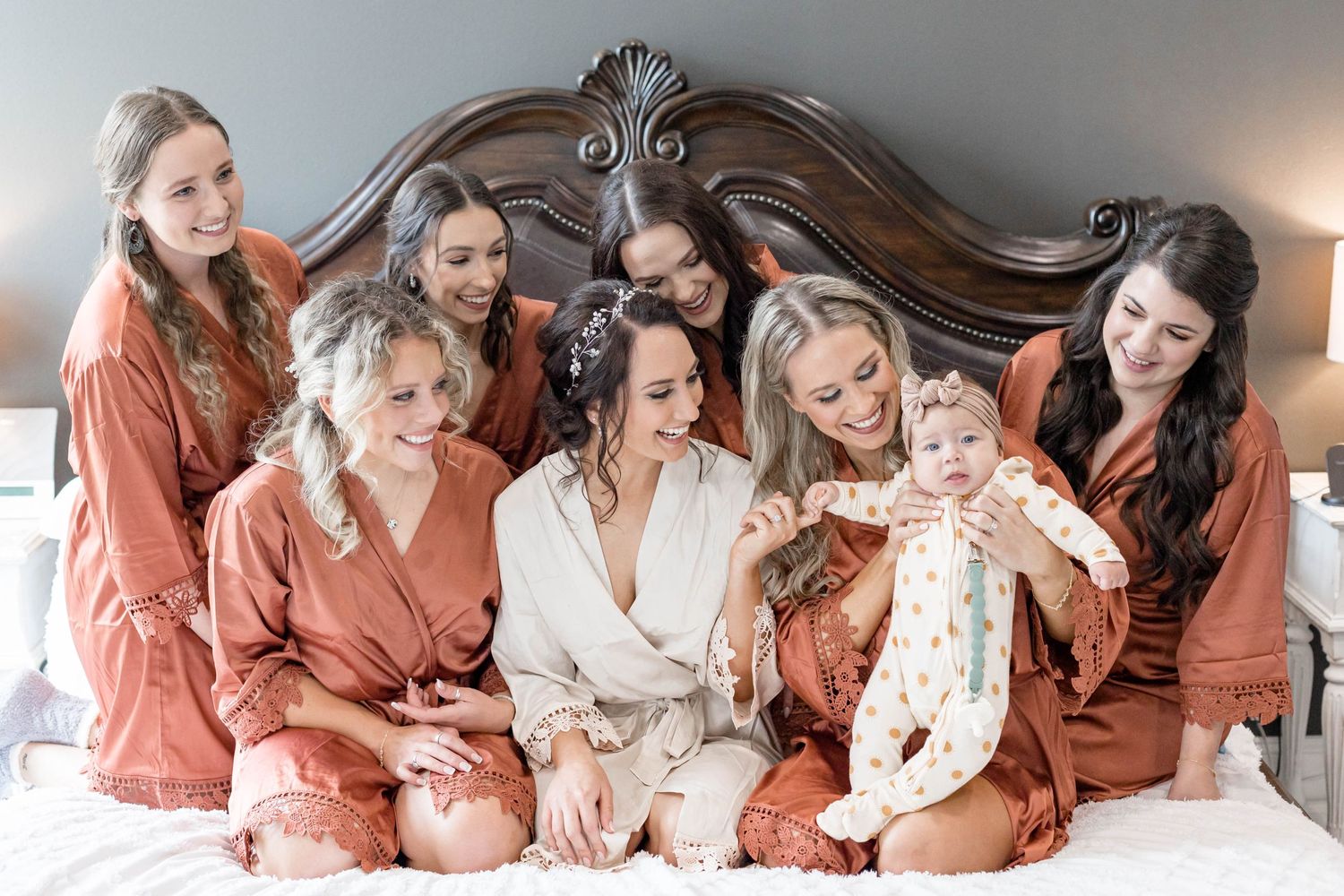 bride and bridesmaids pajama photo rust robes