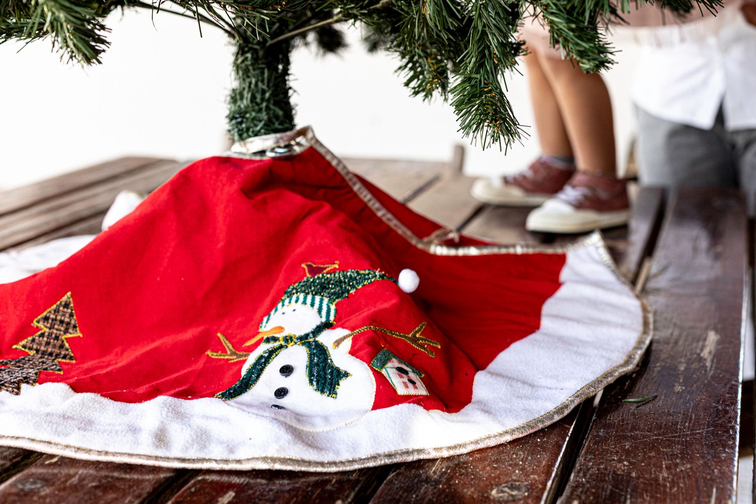 Close-up of the bottom part decoration of the Christmas tree
