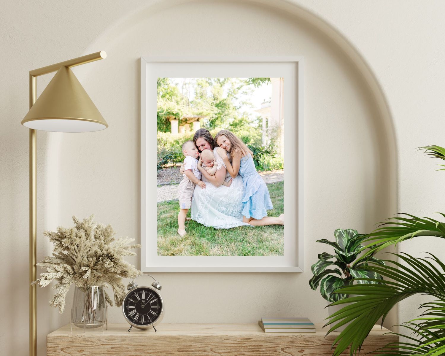 Framed family photo displayed in a home