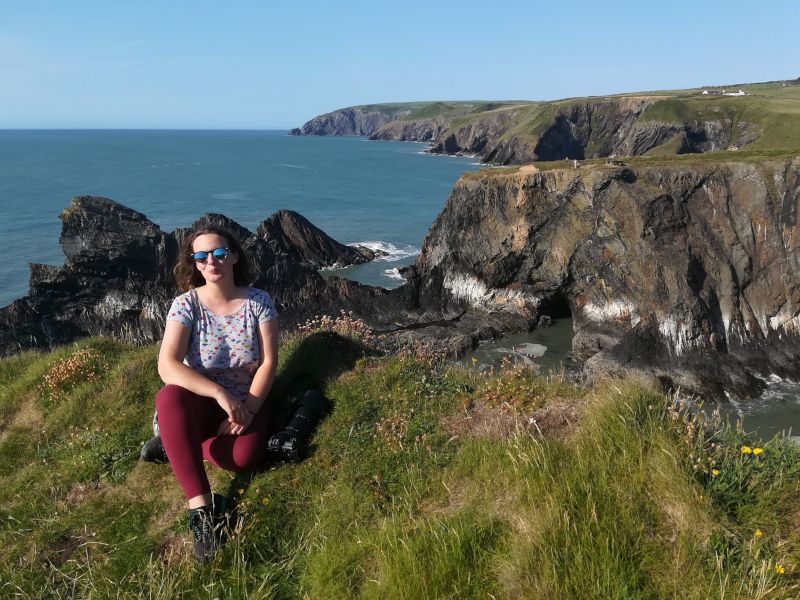 Toni Henwood on a seabird photography session at Ceibwr Bay Pembrokeshire
