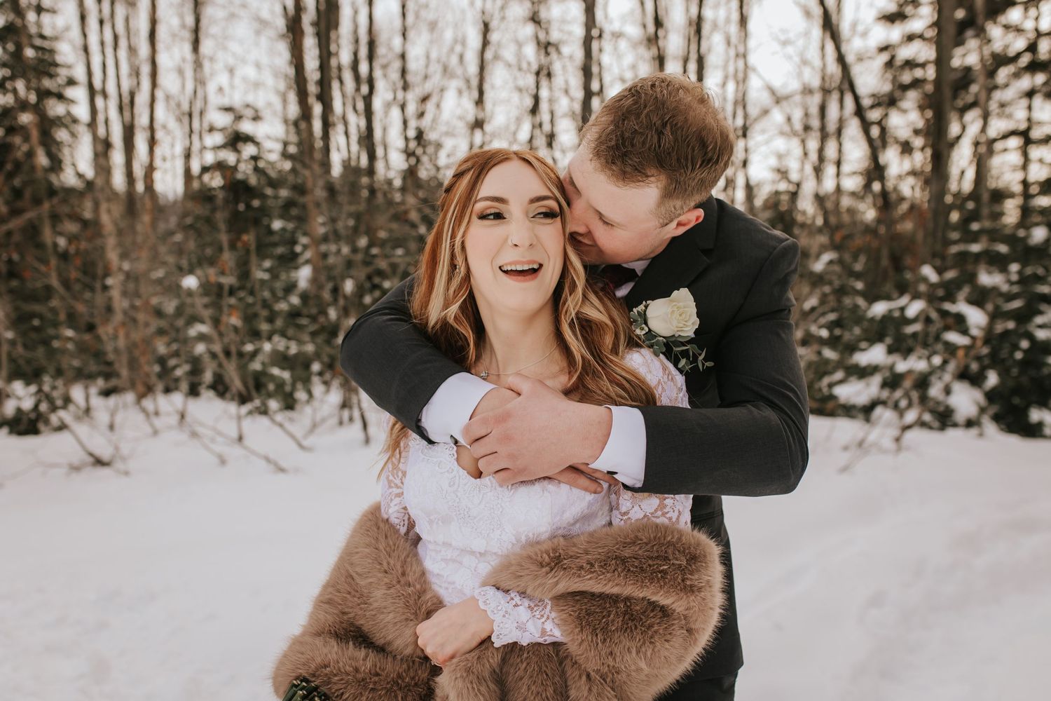Bride and groom getting married in Prince George, BC for a beautiful winter wedding.