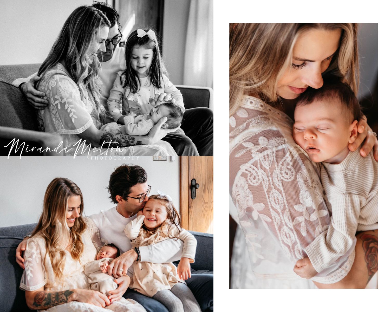 A collage of three lifestyle in-home newborn photos by Miranda Melton Photography