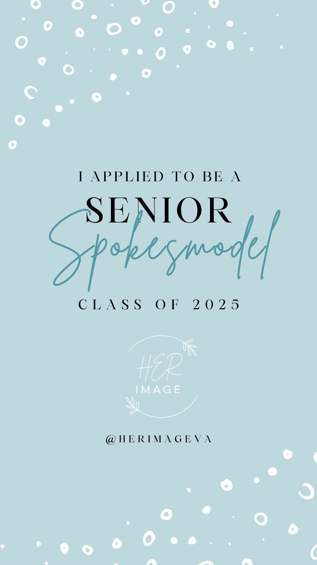 Light blue social media template with white dots and text 'Senior Class of 2025' in elegant script font.
