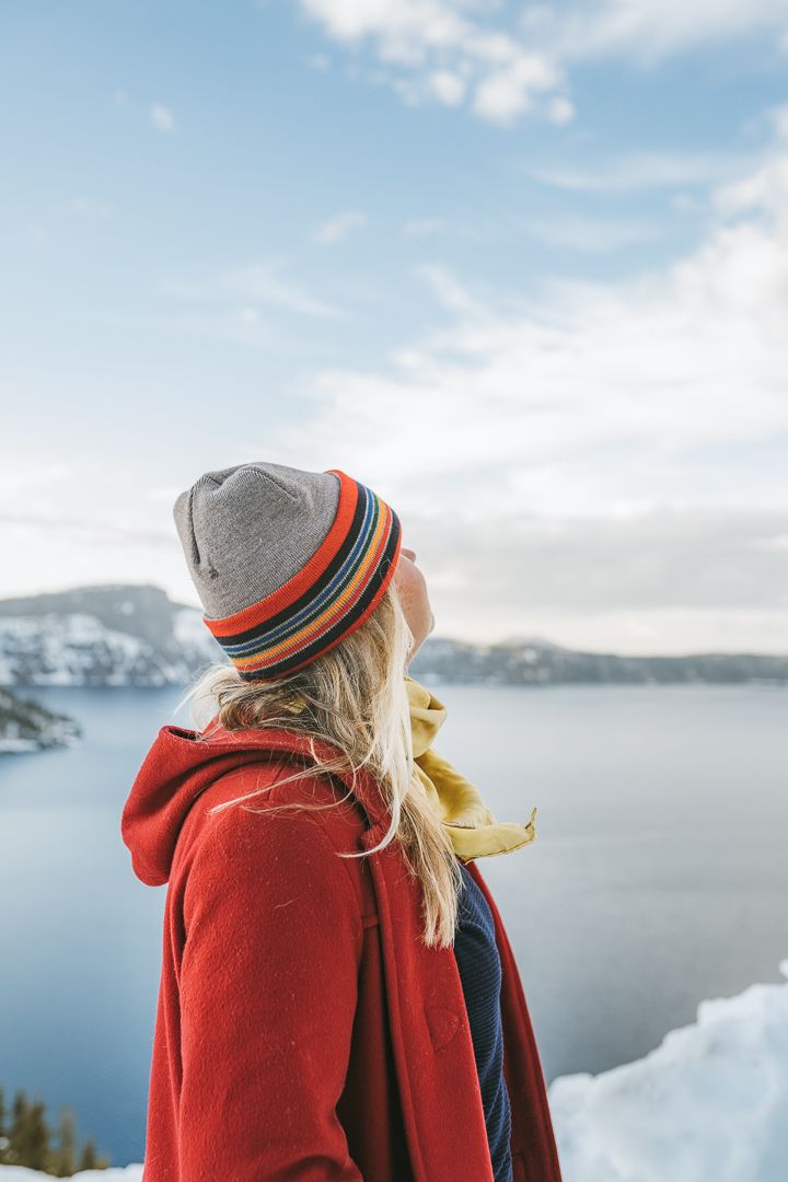 Woman taking in the views from Crater Lake.