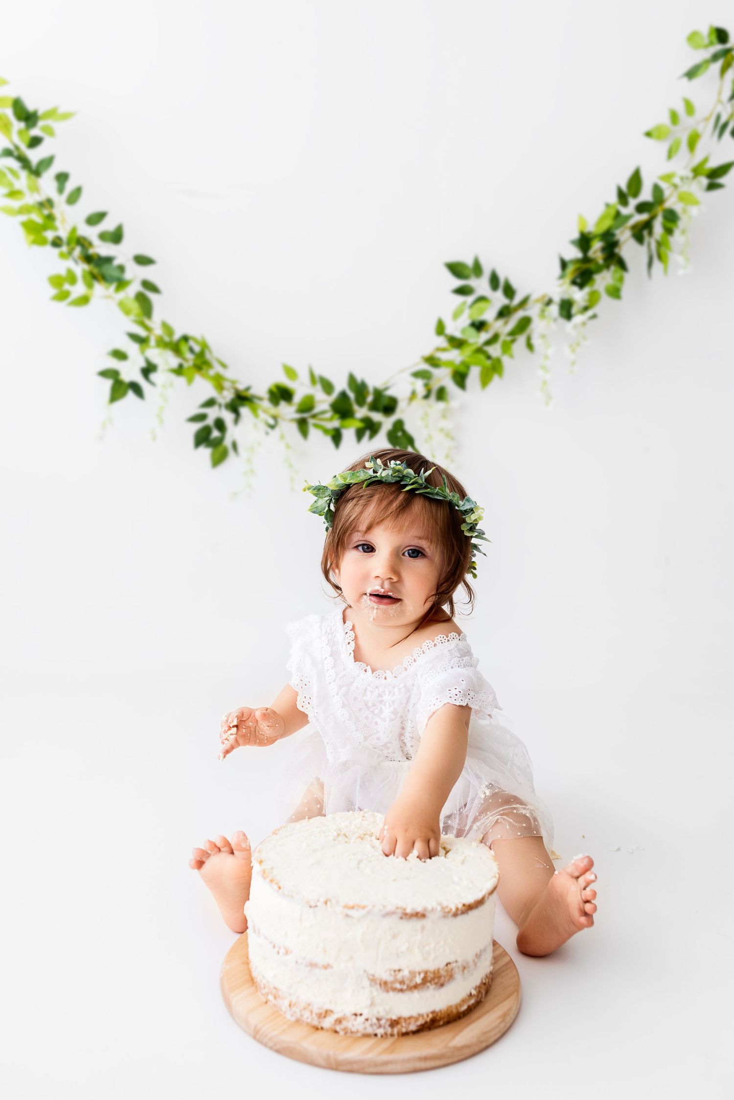 aby girl cake smash idea all white photoshoot Hereford