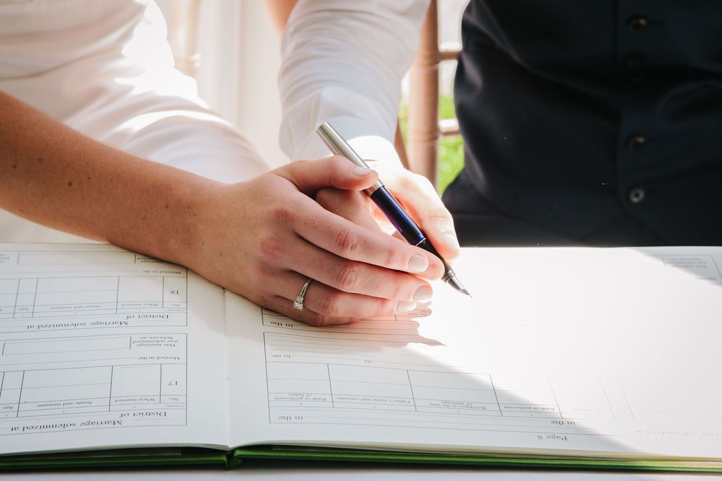Bride and Groom signing the register