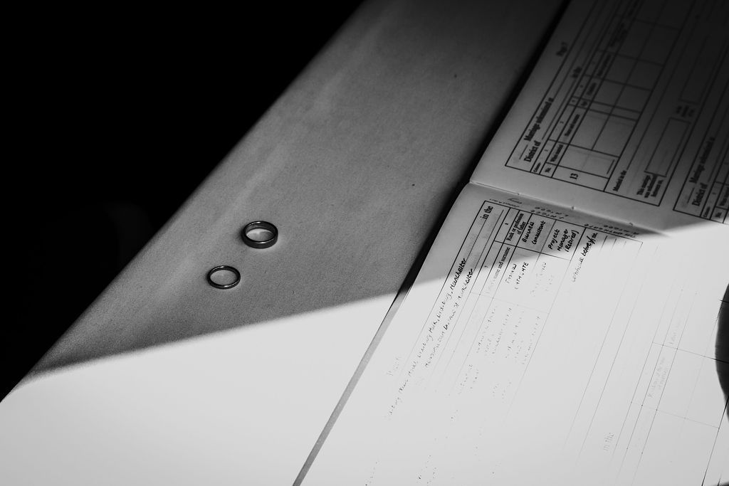 Wedding Rings next to the marriage certificate