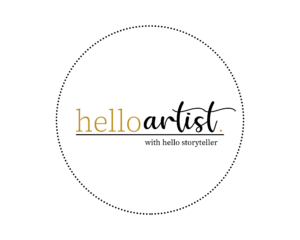 A minimalist circular logo design for Hello Artist with dotted border and stylish typography.