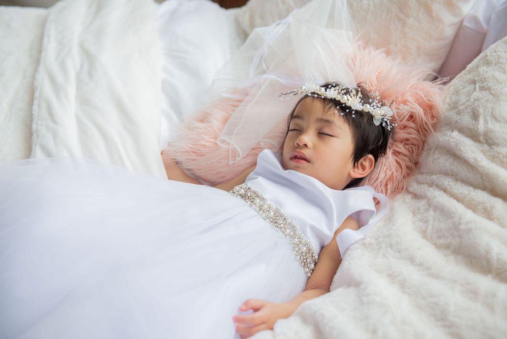 Ojai valley inn California wedding, Baby Sleeping in wedding clothing