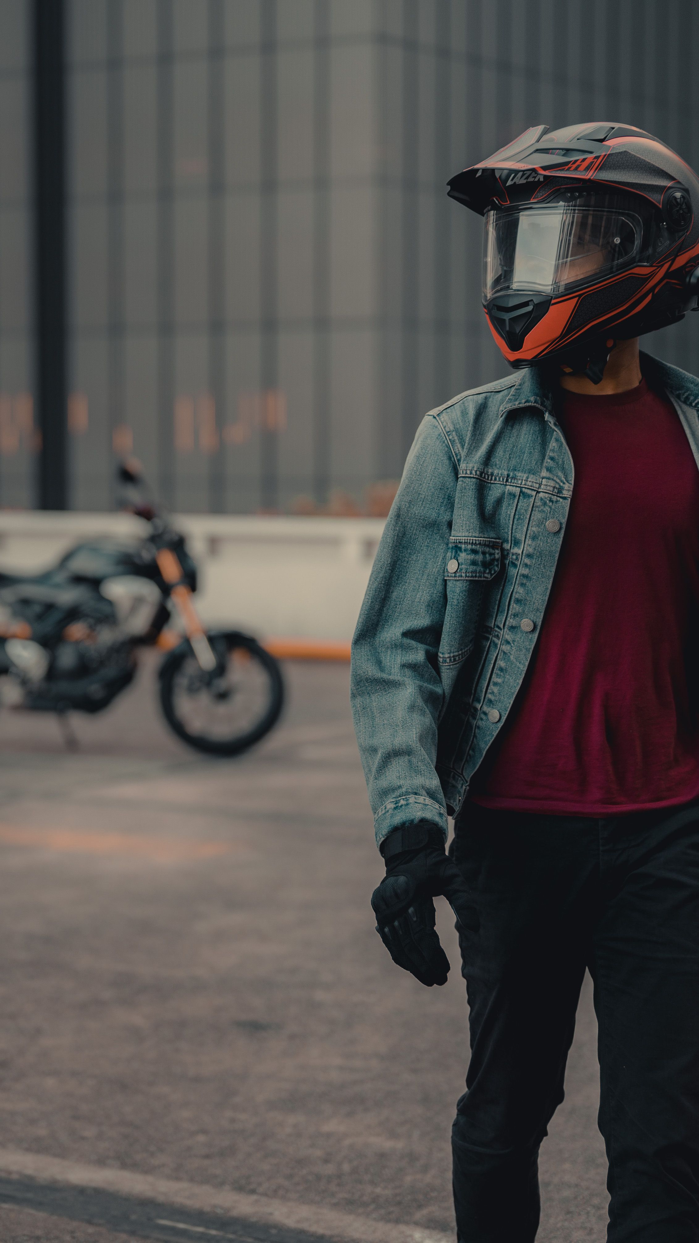 Portrait session of bike owner walking down