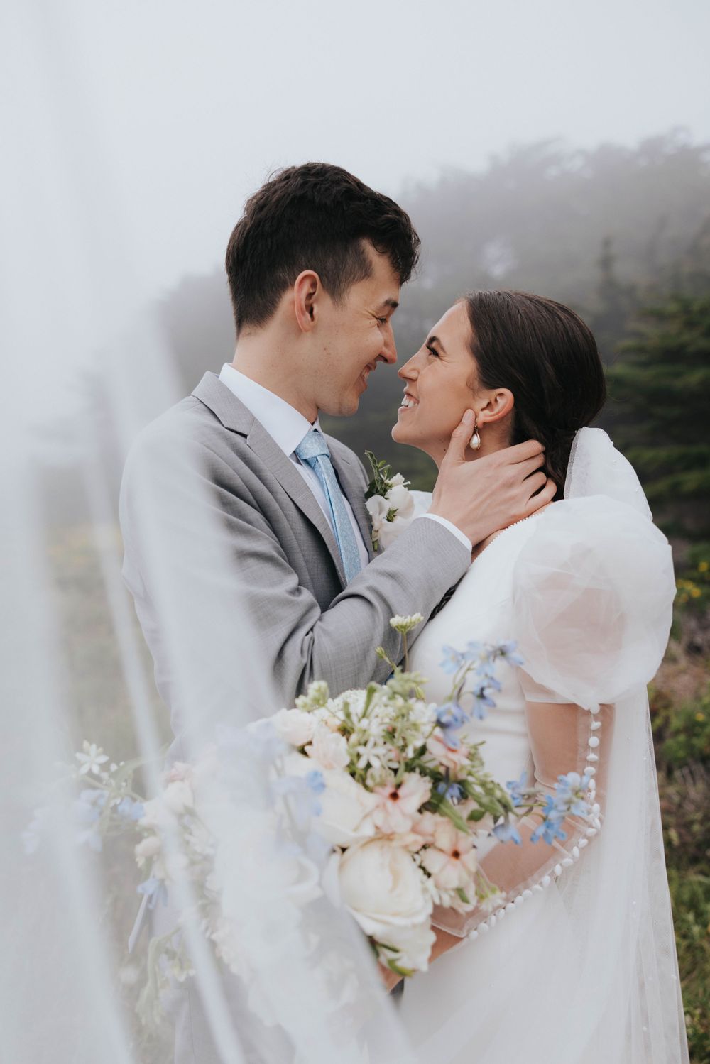 Destination wedding photographer captures couple's first look and bridals near Big Sur, CA.