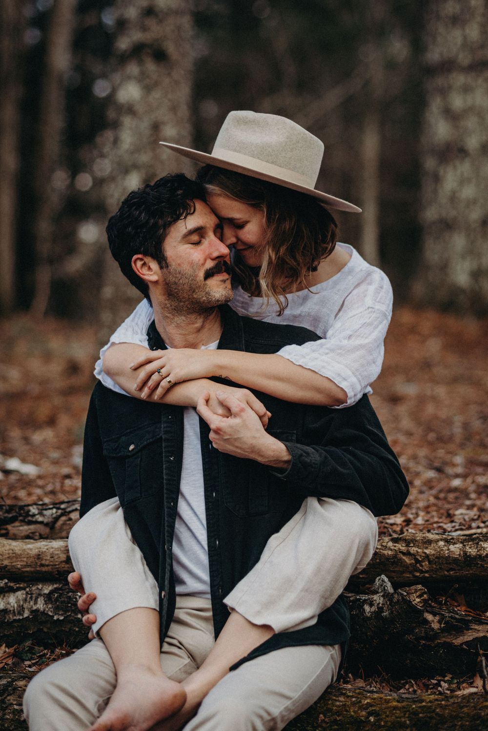 Cozy indoor engagement photos at The Branch House in Cullowhee, NC