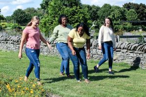 candid, friends, laughing, fall, park, arboretum