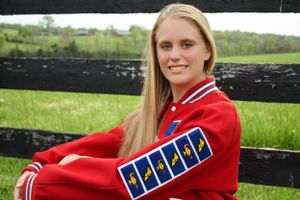 Senior, letterman jacket, horse farm, high school, graduation