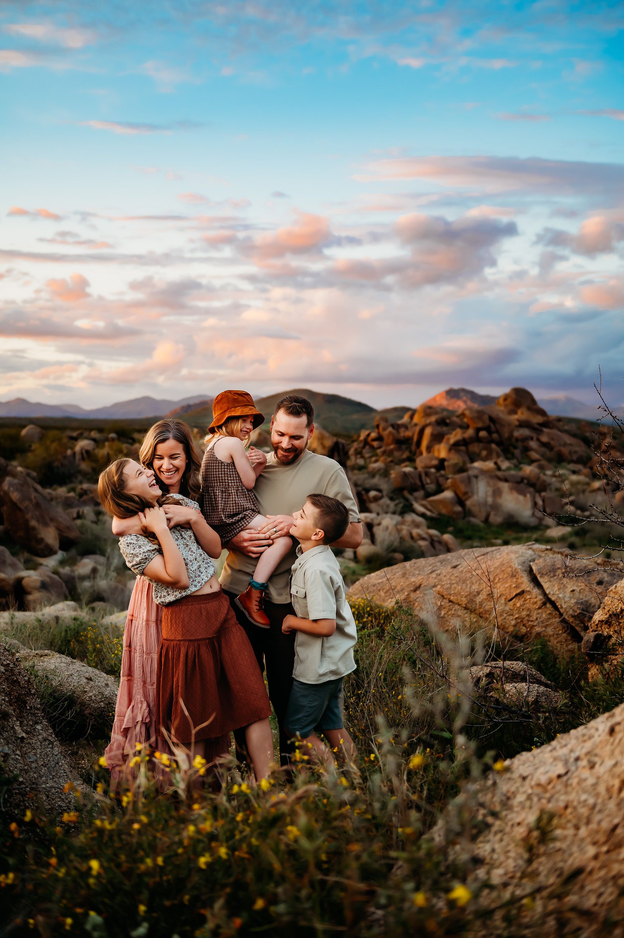 Family session in Tucson desert at golden hour