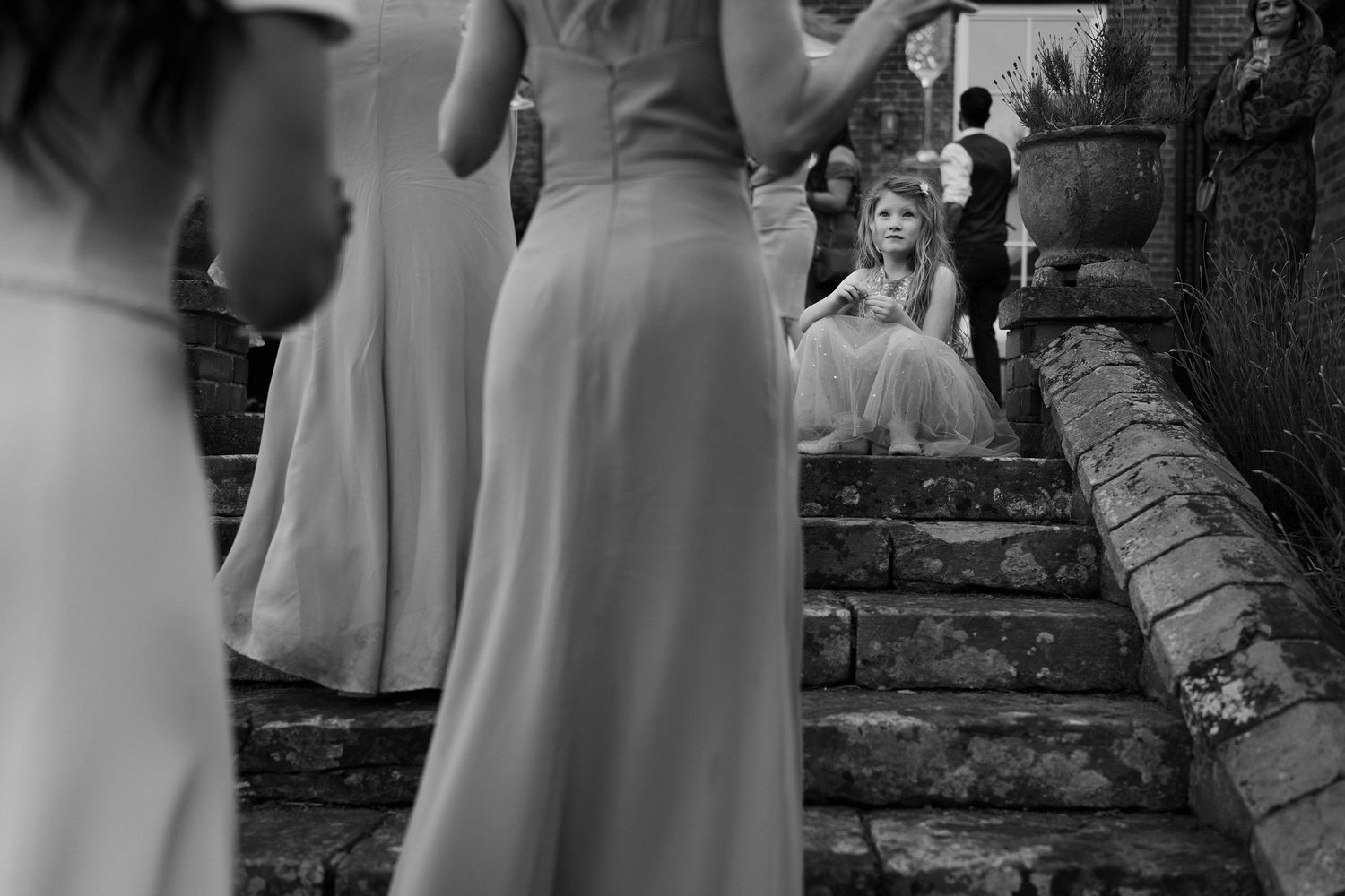 flower girl-watching-bridesmaids-stockton-house-wedding-shropshire