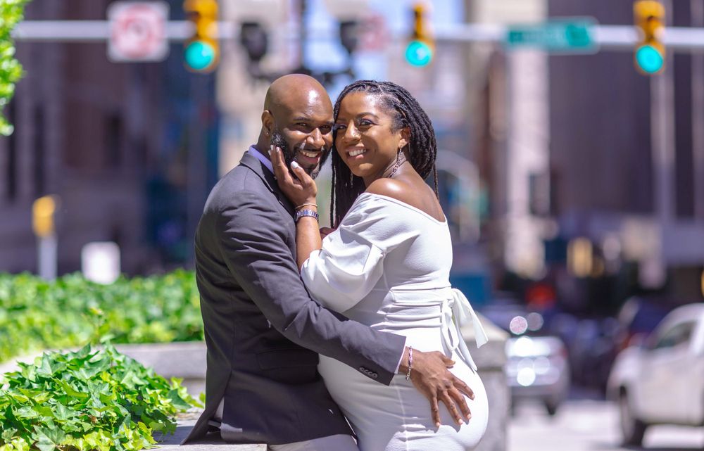 Newly married couple smiling
