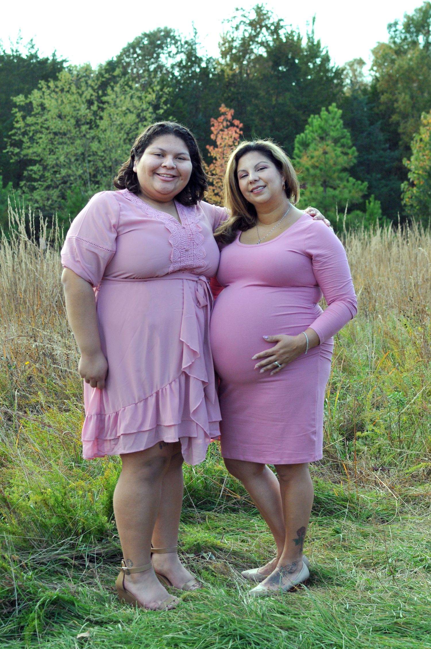 Mom with older daughter maternity photo
