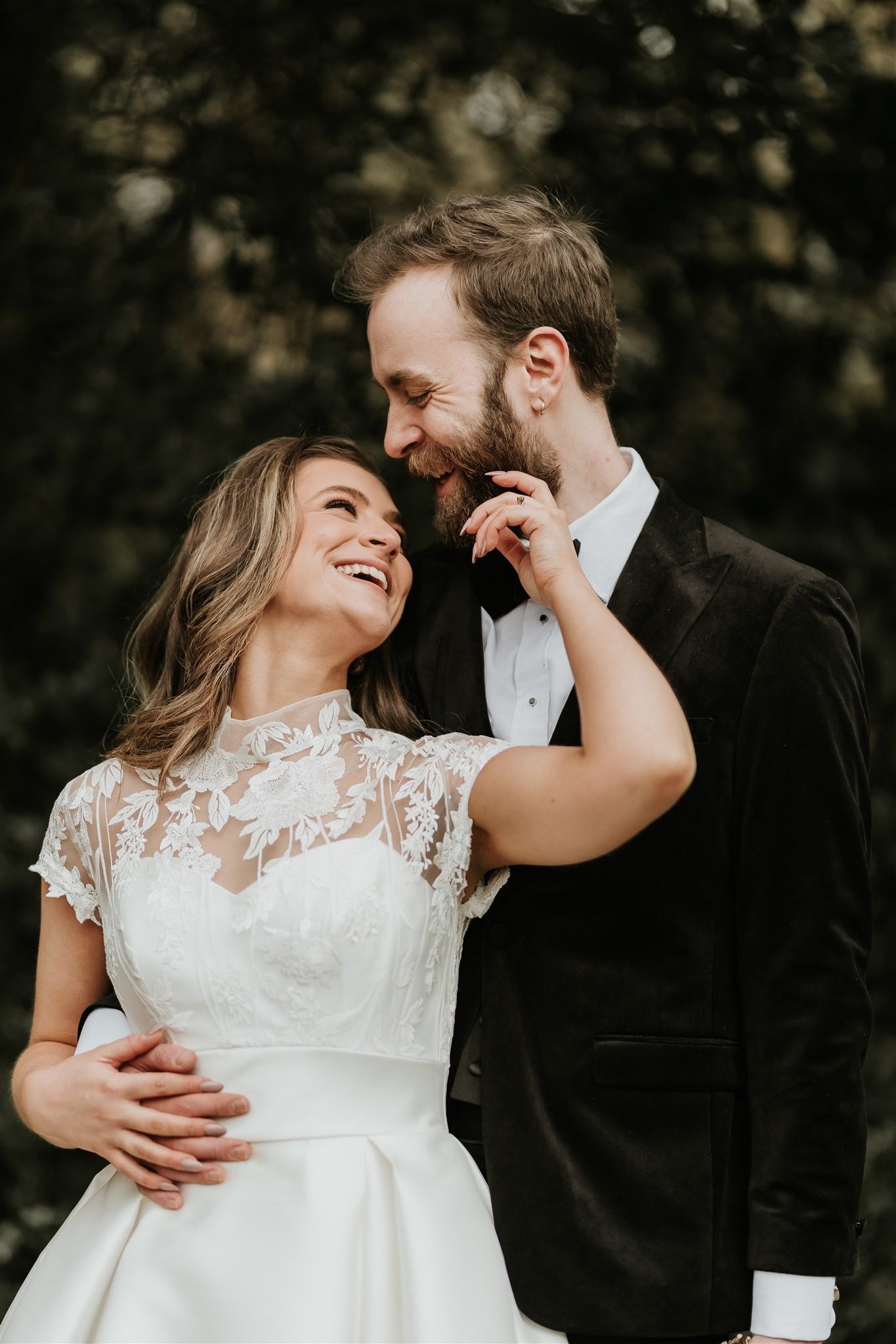 Intimate and romantic couples portrait with smiling couple. Wootton hall, Lincolnshire