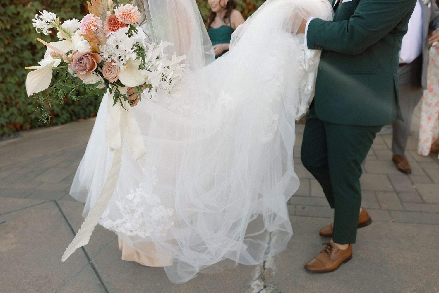 Bride and groom walking after ceremony