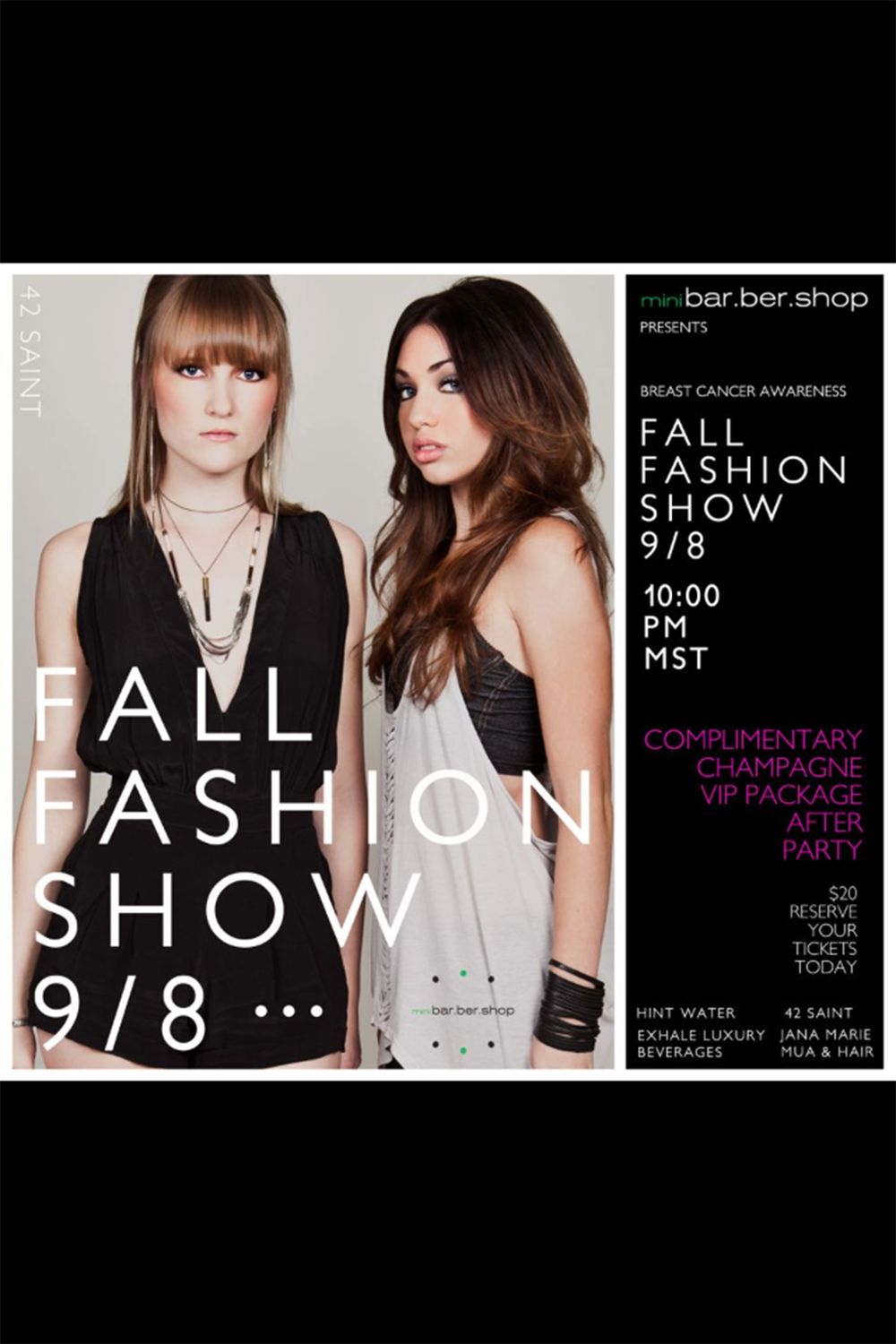 Black and white promotional poster for a fall fashion show event.