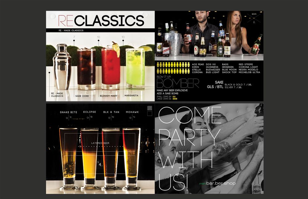Stylish display of colorful cocktail glasses and bottles arranged in product photography layout.