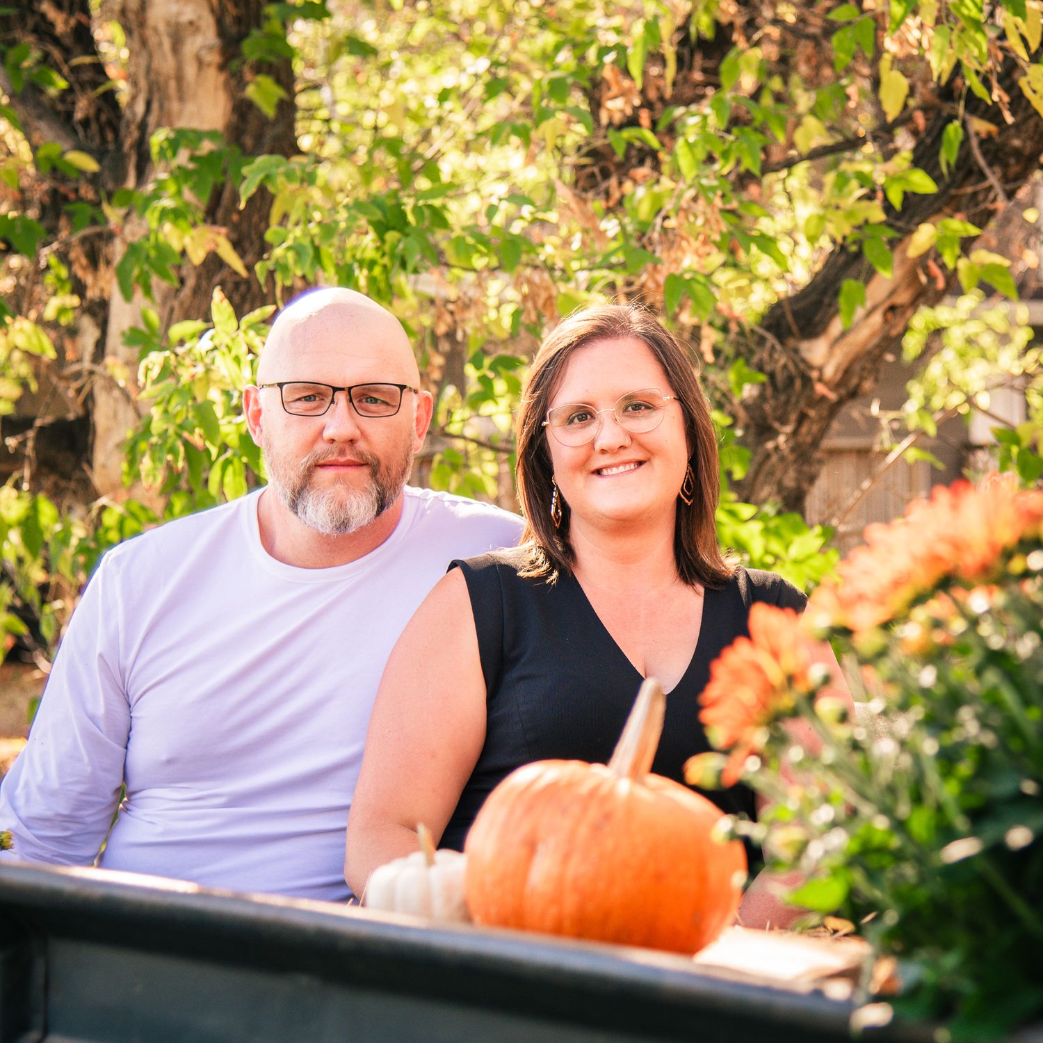 Couple sitting in vintage Truck