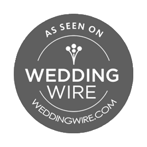 Wedding Wire's circular grey badge showing 'As Seen On' verification.