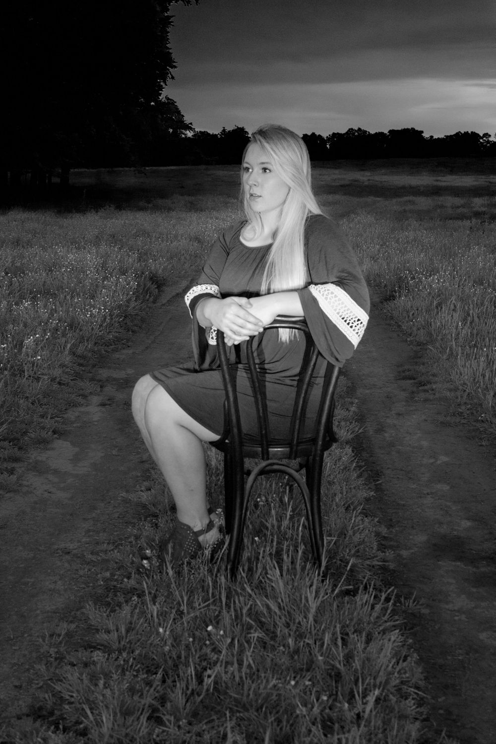 Black and White Farm Field Senior Photo Palestine Tx