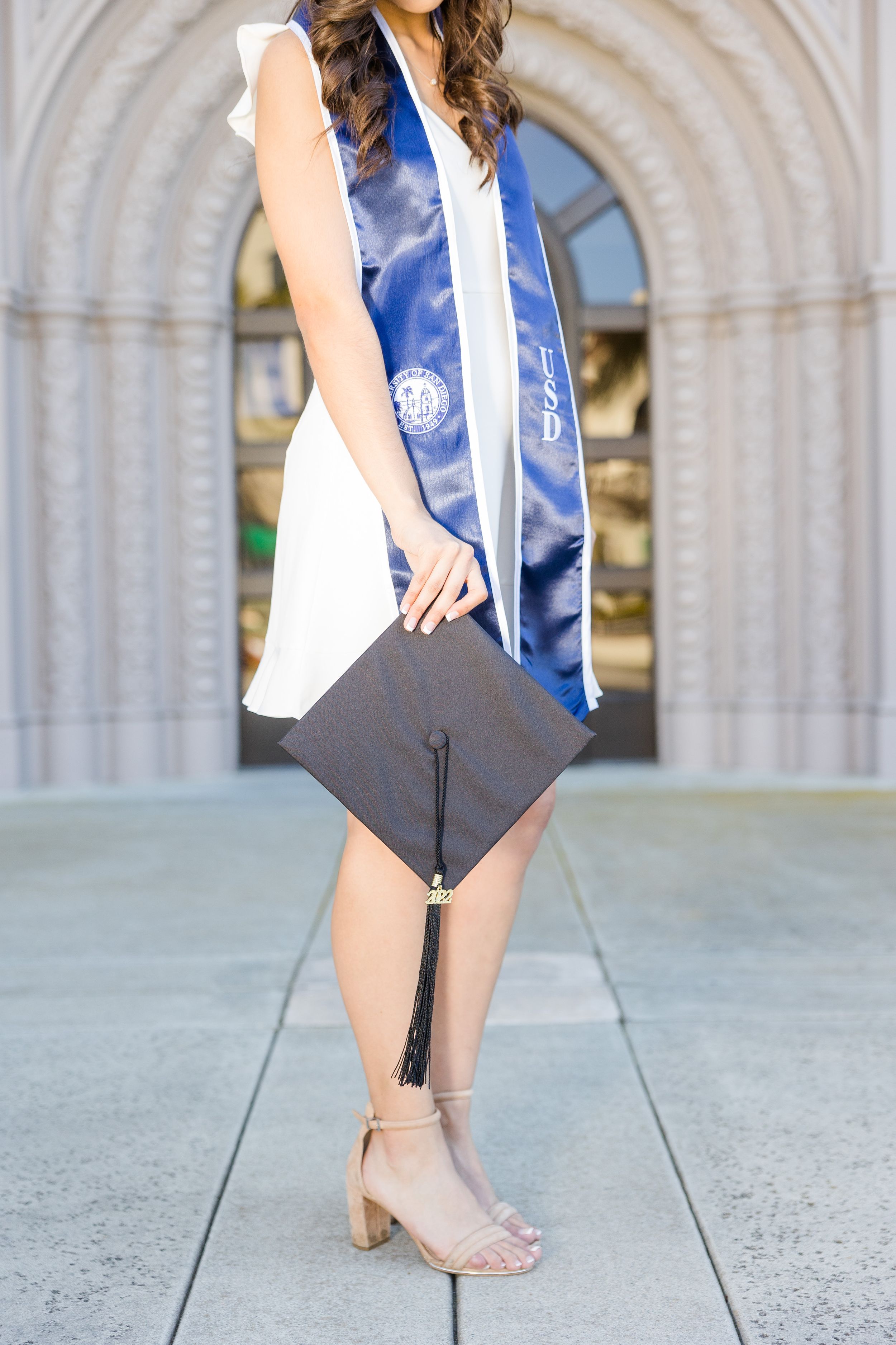 Cap and gown college grad session at the University of San Diego